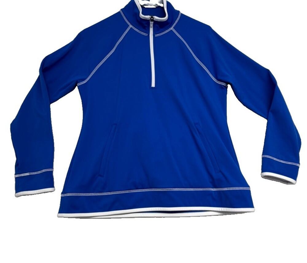 T by Talbots Womens MP Blue White Quarter Zip Performance Pullover Athletic Golf